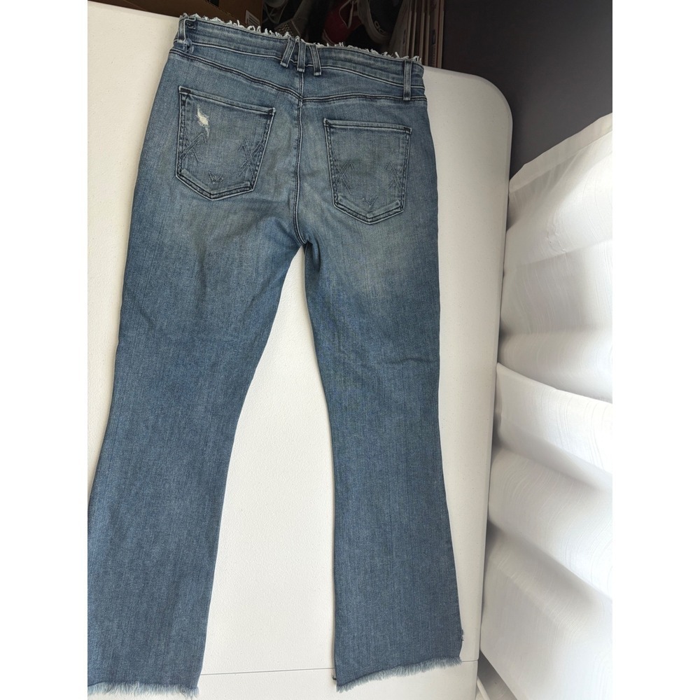 McGuire Crop Flare Jeans‎ Frayed Hem Distressed Denim Blue Size 25
